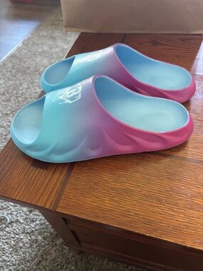 Baseball lifestyle 101-brand new, never worn ombré Slide Sandals in Blue & Pink